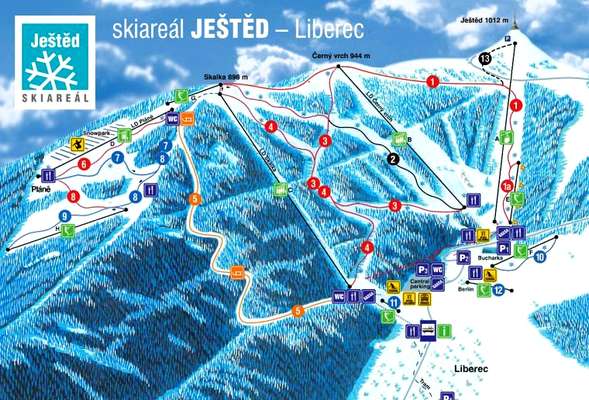 Map of the slopes in the winter sport resort Jested