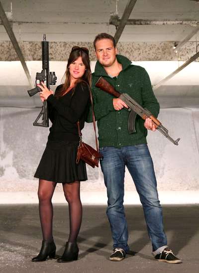 Assault rifles AR15 and AK47 Kalashnikov.