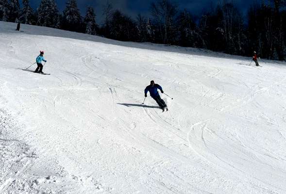 Skiing on the blue slope